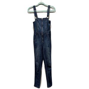 Refuge Denim Overalls Dark Wash Blue Jeans Jumpsuit Skinny Leg Womens sz 2